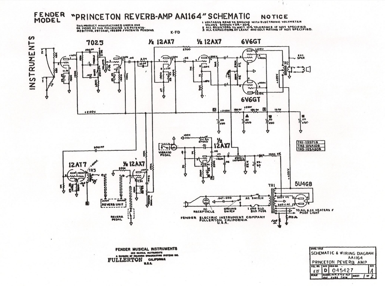 Tube Amplifier Schematic for Princeton Reverb